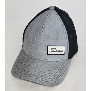 Titleist Golf Tour Offset Logo Hat‎ Adult M/L Gray Black Mesh A-Flex Fitted Cap